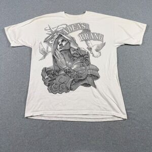 Steadfast Brand Mens XL Graphic T-Shirt White Tattoo Art Praying Woman Doves